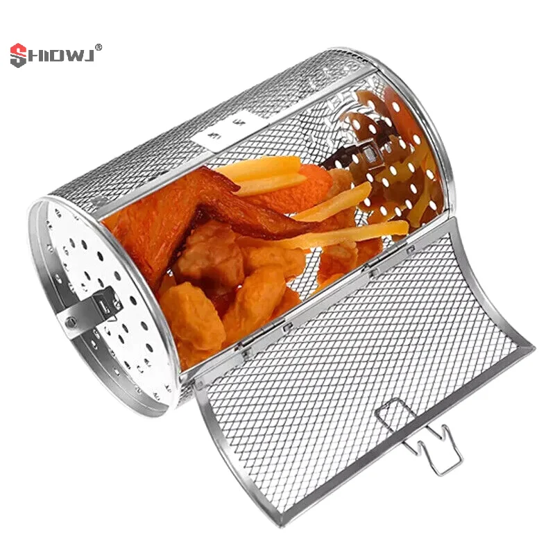 Stainless Steel Grill Rotisserie Oven Kitchen Fry Basket Coffee Bean Rotating Grilled Cage Drum Rack Air Fryer Accessories