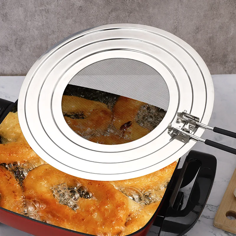 Silicone Kitchen Splatter Screen with Handle Heat-resisting Oil Splash Guard Drain Board Cover Kitchen Frying Pan Lid Food Cover