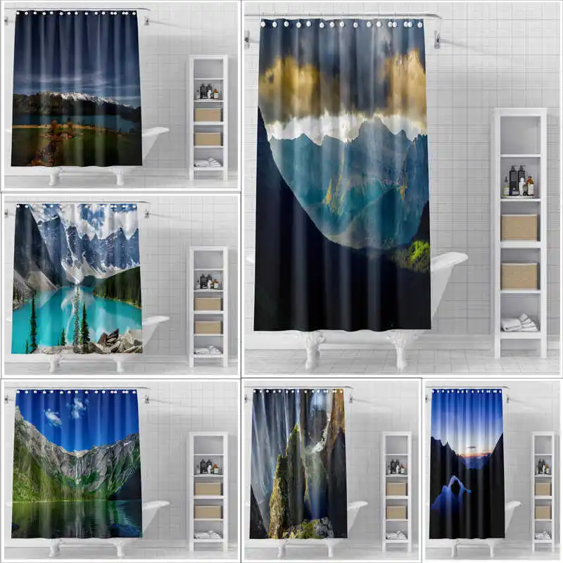 

Landscape Shower Curtain Waterproof and Mildew Proof Bathroom Partition Curtain Dry and Wet Separation Shower Curtain