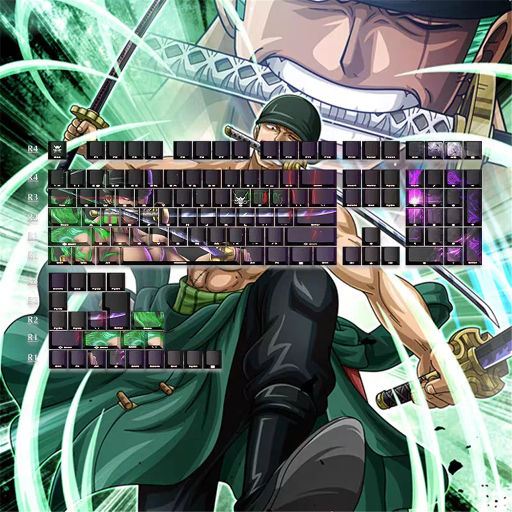 One Piece Keycaps Personalized Anime Side Engraved Translucent DYE-SUB Keycaps For Cherry MX Switch Wooting Mechanical Keyboard