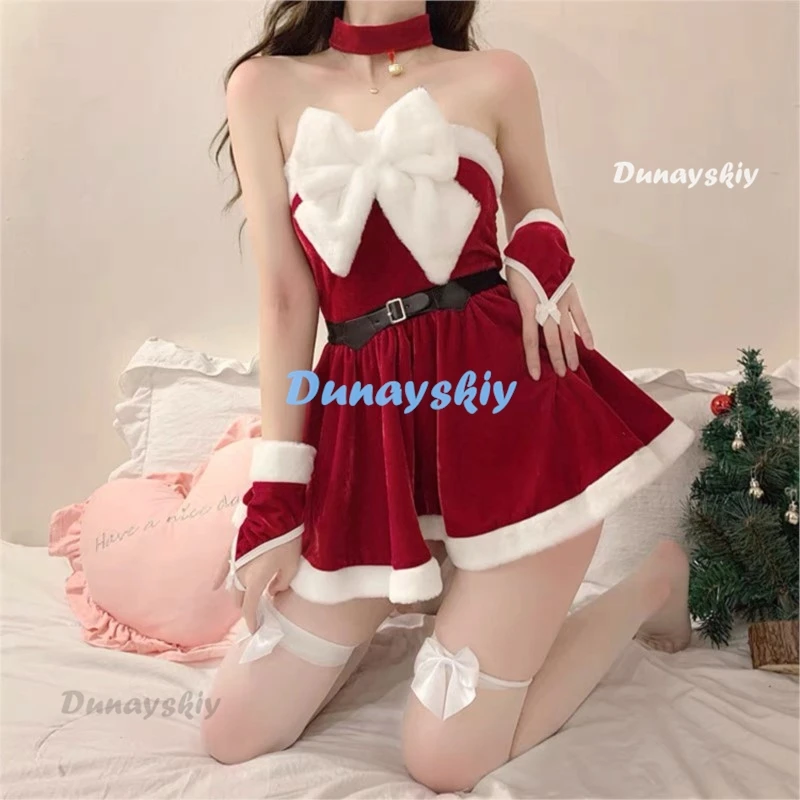 Sexy Christmas Costumes for Women Santa Claus Cosplay Holiday Party Performance Clothing Socks Uniform Live Streaming Cloth