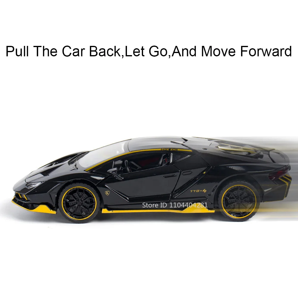 1:24 lambor lp770 revuelto modelo em miniatura diecast liga carro esportivo brinquedos com luz sonora puxar para trás portas abertas veículo menino presente