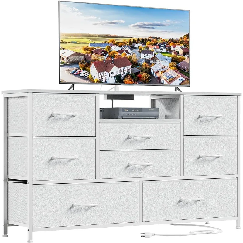 

Dresser for Bedroom, Wide Chest of Drawers with Power Outlet for 55" TV Stand Entertainment Center, Deep 8 Drawer