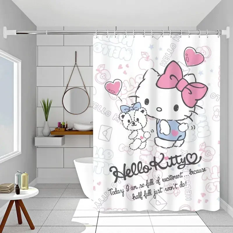 

Kawaii Sanrios My Melody Hello Kitty Cartoon Shower Curtains Curtain Waterproof Polyester Bathroom Curtain with Hooks Gift