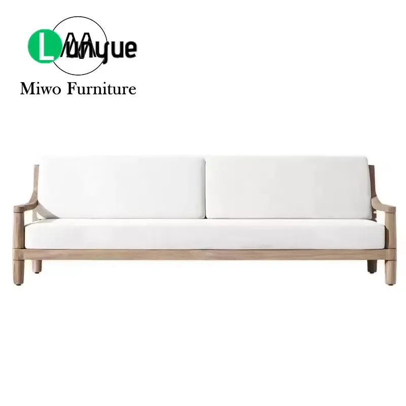 Modern Teak Garden Sofa Set Waterproof Cushion Outdoor Furniture for Hotel Courtyard Patio Leisure Combined Upholstered