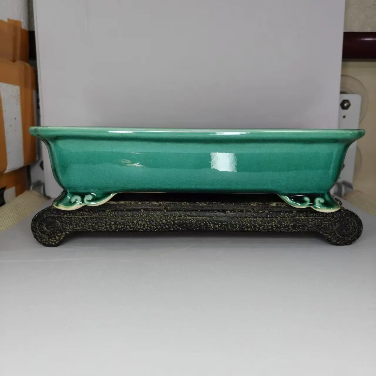 High Quality Rectangle Glazed Bonsai Pot with Cloud Feet Desgin