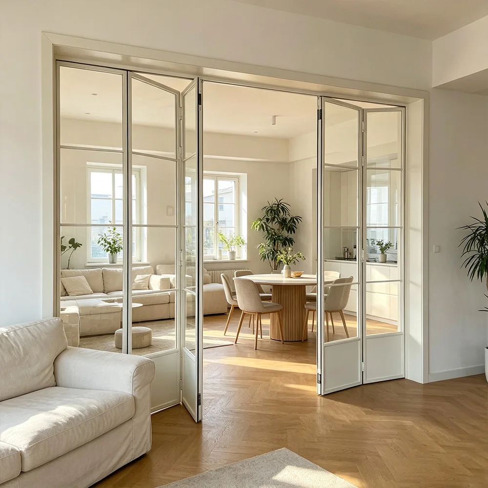 French retro aluminum alloy folding sliding glass door exterior kitchen balcony bathroom fine frame invisible partition