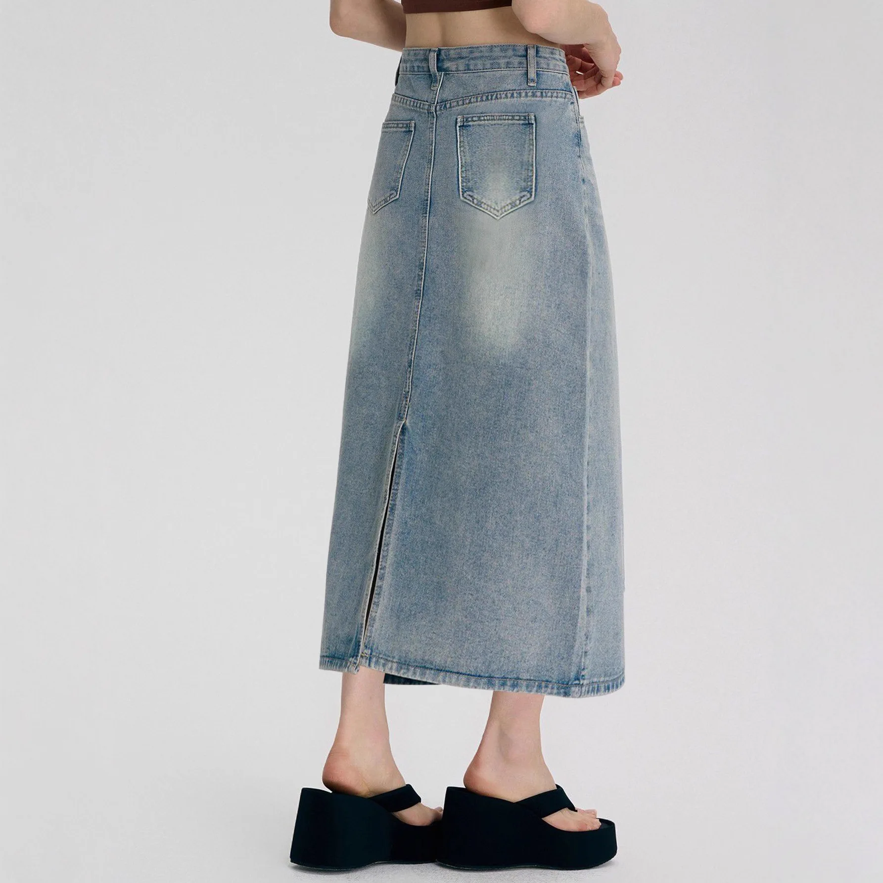 

Джинсовая юбка с высокой талией и разрезом, женская новая тонкая юбка среднего и длинного размера A Word