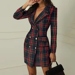 Women Business Mini Dress Elegant Office Ladies Clothes Front Double Breast Winter Autumn Female Blazer Mini Dress Vestidos