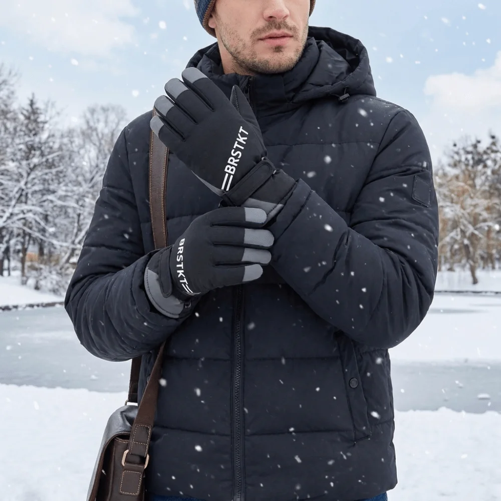 Outdoor Sports Waterproof Ski Gloves Fleece Lined Touch Screen Winter Gloves Non-slip Adjustable Cuff Motorcycle Gloves Men