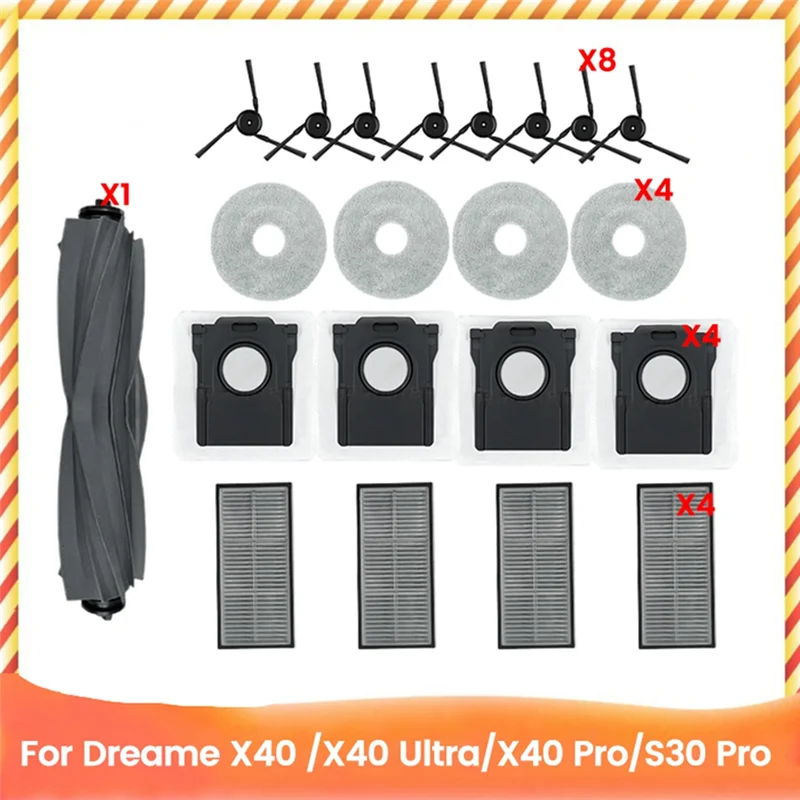 KEOL-21PCS роликовая боковая щетка, фильтр, швабра, мешок для пыли для Dreame X40/X40 Ultra/X40 Pro/S30 Pro, запасные части для пылесоса