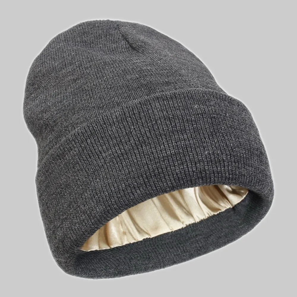 New Satin Satin Lined Beanie Cap Anti-Static Double Layer Slouchy Beanie Knit Construction Winter Hat For Women and Men