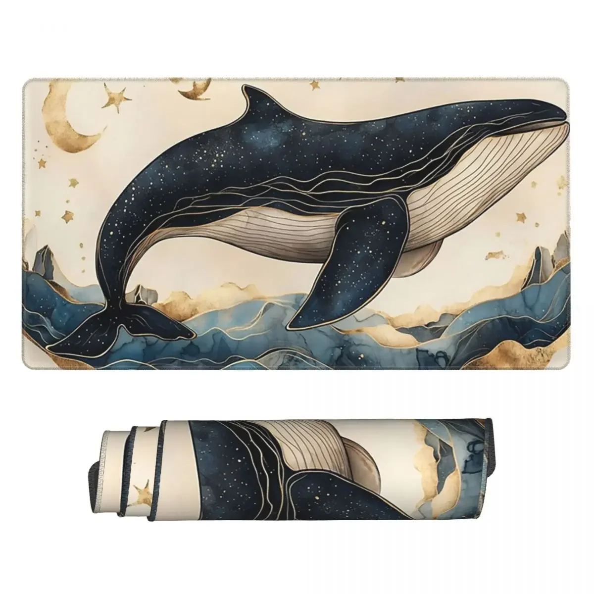 Large Mouse Pad Golden Blue Aesthetic Whale Gamer PC Laptop Mats Keyboard Carpet Computer Gaming Office Accessories Desk Mat