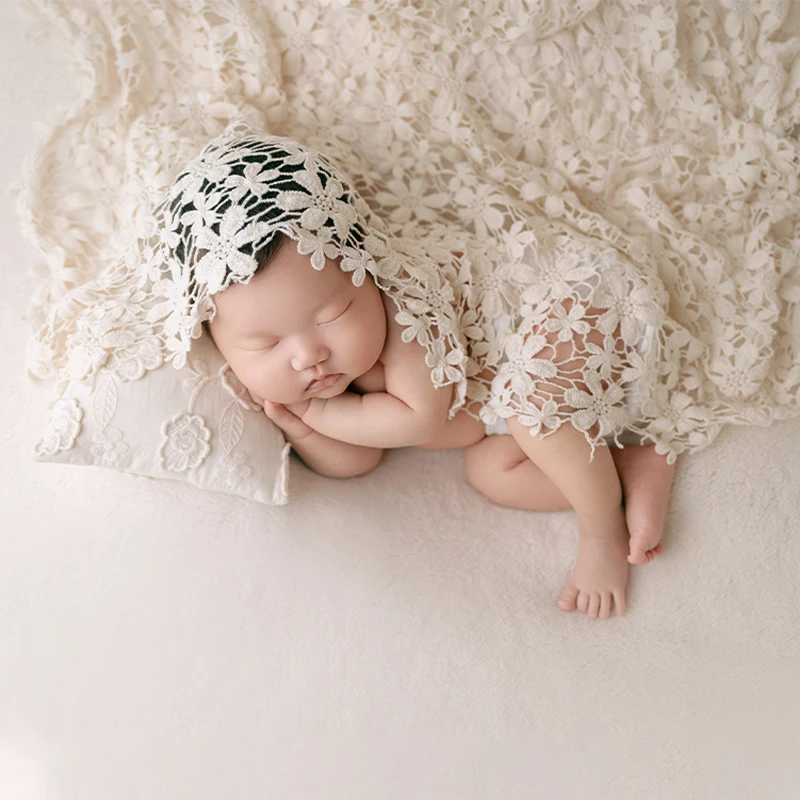 2025 Summer Newborn Photography White Lace Theme Bow Hairband Doll Accessories Newborn Photography Memorial Artistic Photo Props