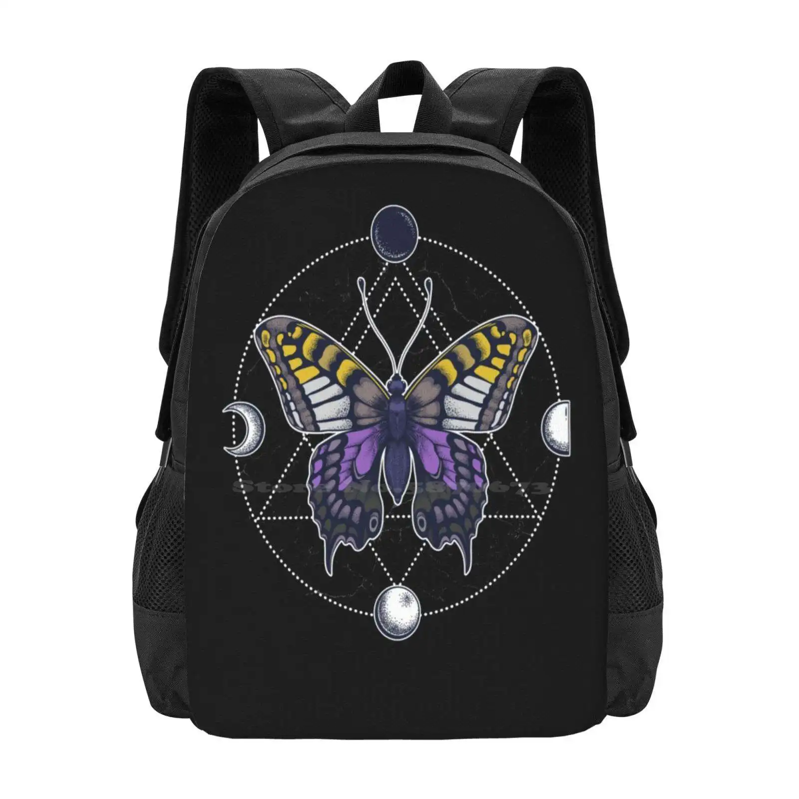 

Nonbinary Butterfly Hot Sale Schoolbag Backpack Fashion Bags Enby Nonbinary Flag Nonbinary Pride Non Binary Flag Lgbtq Gay