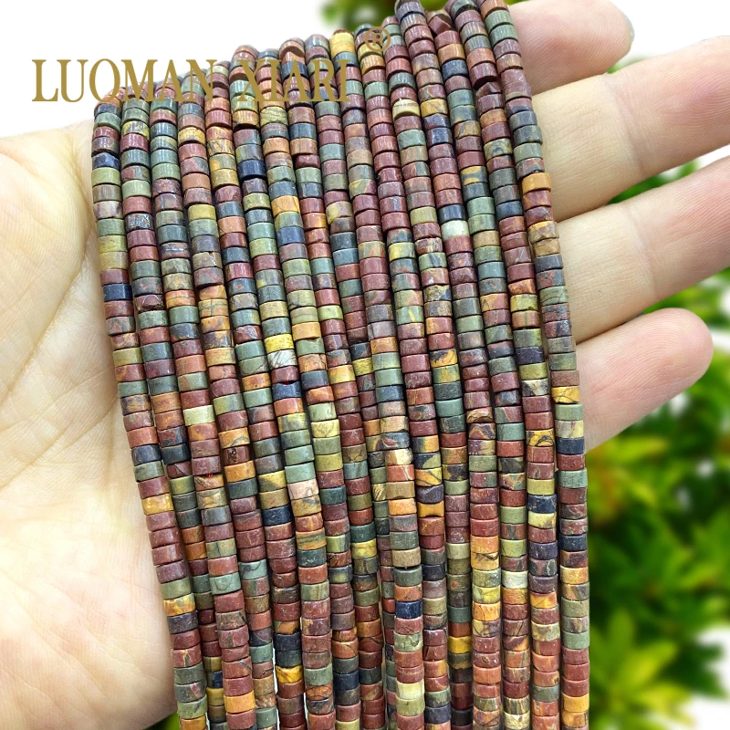 4x2MM Rondelle Naturstein Picasso Jaspis Flache Runde Lose Spacer Perlen für Schmuck Machen Diy Ohrringe Armband Zubehör