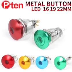 1PCS Led Push Button Switch 16 19 22mm Metal Mushroom Head  Press Big Red Green Waterproof Self-reset Self-lockingcar switch Led