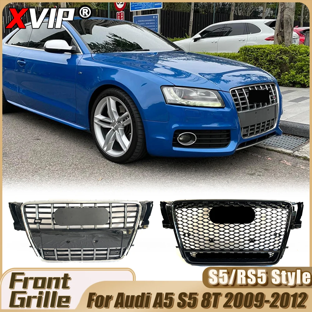 

XVIP Glossy Black Honeycomb RS5 Style Upper Grille With Quattro For Audi A5 S5 8T 2009-2012 Chrome Black S5 Style Bumper Grilles