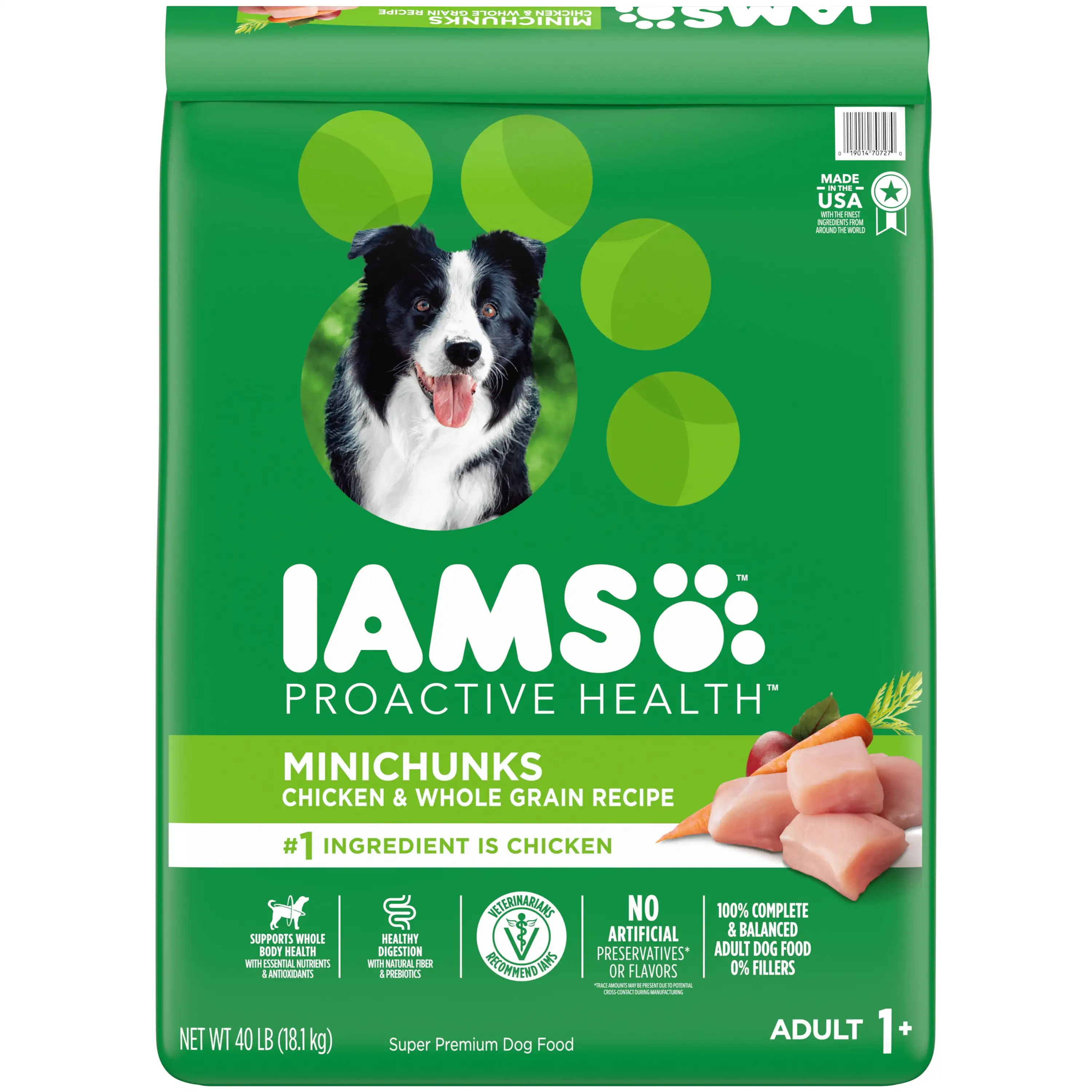 

Сухой корм для собак Iams Proactive Health Minichunks с настоящей курицей и цельнозернами, пакетик 40 фунтов