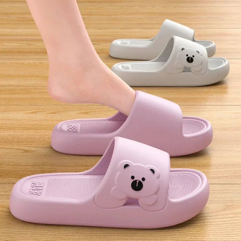Fashion Women's Slippers Indoor Soft Sole Cartoon Bear Slides Bathroom EVA Outdoor Men Summer Beach Flip Flops Shoes Couple