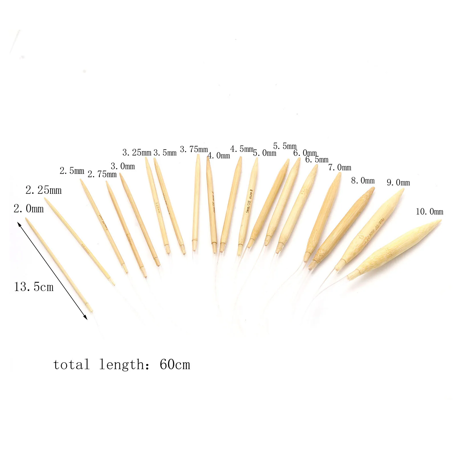 2.0mm-10.0mm Beige Bamboo & Plastic Circular Knitting Needles Tube Crochet Hook DIY Craft Clothes Hat Sewing Needles 60cm long