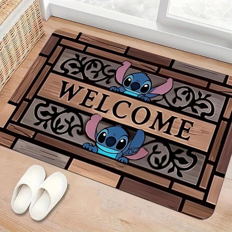 MINISO Disney Doormats Stitch Welcome Door Mat and Anti Slip Floor Mat Living Room Bedroom Kitchen Corridor Bathroom Carpets