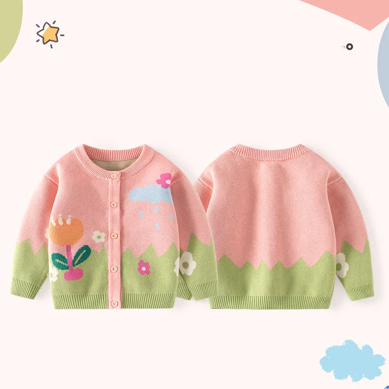 Primavera autunno bambini ragazze Cardigan stile rurale cartone animato fiore bambino neonate maglione cotone orlo elastico bambina maglieria