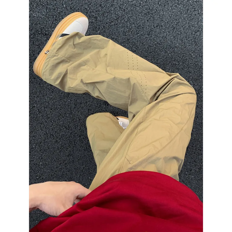 Summer Thin Pants Men Fashion Black Casual Pants Men Japanese Streetwear Hip-hop Loose Wide Leg Pants Mens Ice Silk Trousers