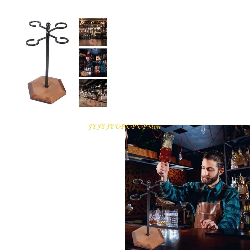 

B2RF Elegant Freestanding Wine Glass Holder Decorative Inverted Wine Glass Rack with 4 Hangers For Parties And Everyday Use