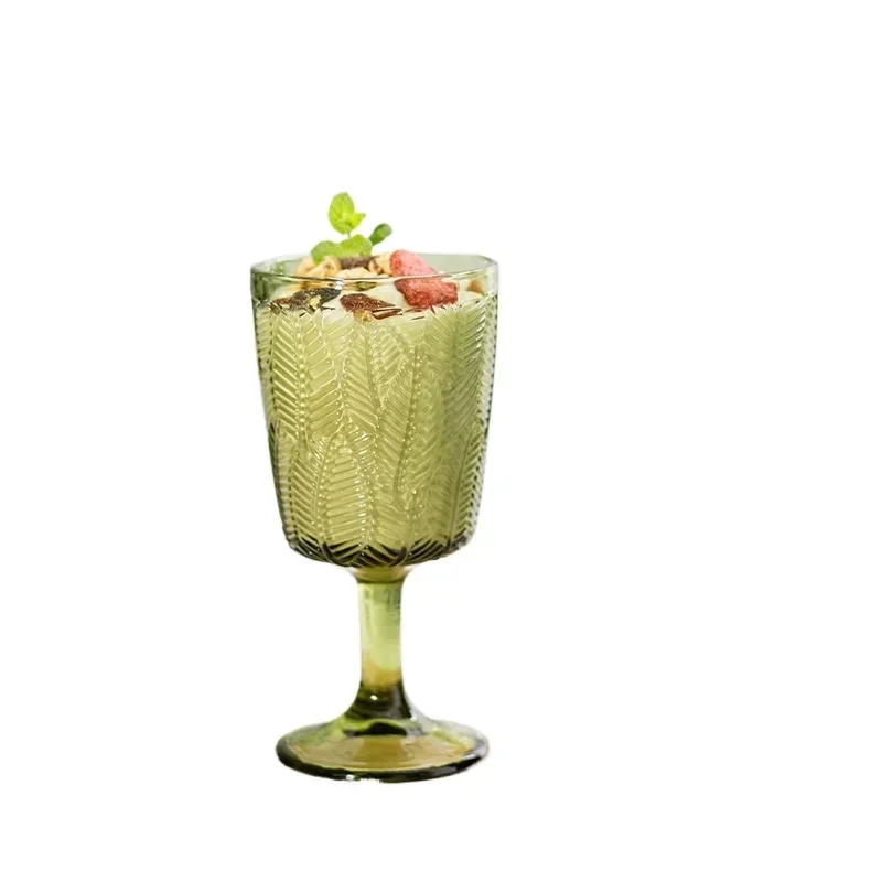 French retro relief texture leaf goblet red wine glass household fresh champagne wine foreign wine glass