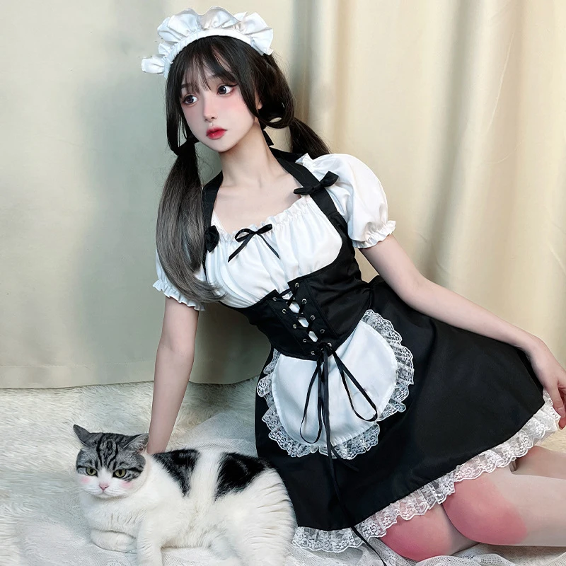 Lolita Maid Black White Dress Anime Cosplay Costumes cameriera medievale Kawaii Sexy Uniform Halloween Party Performance Carnival