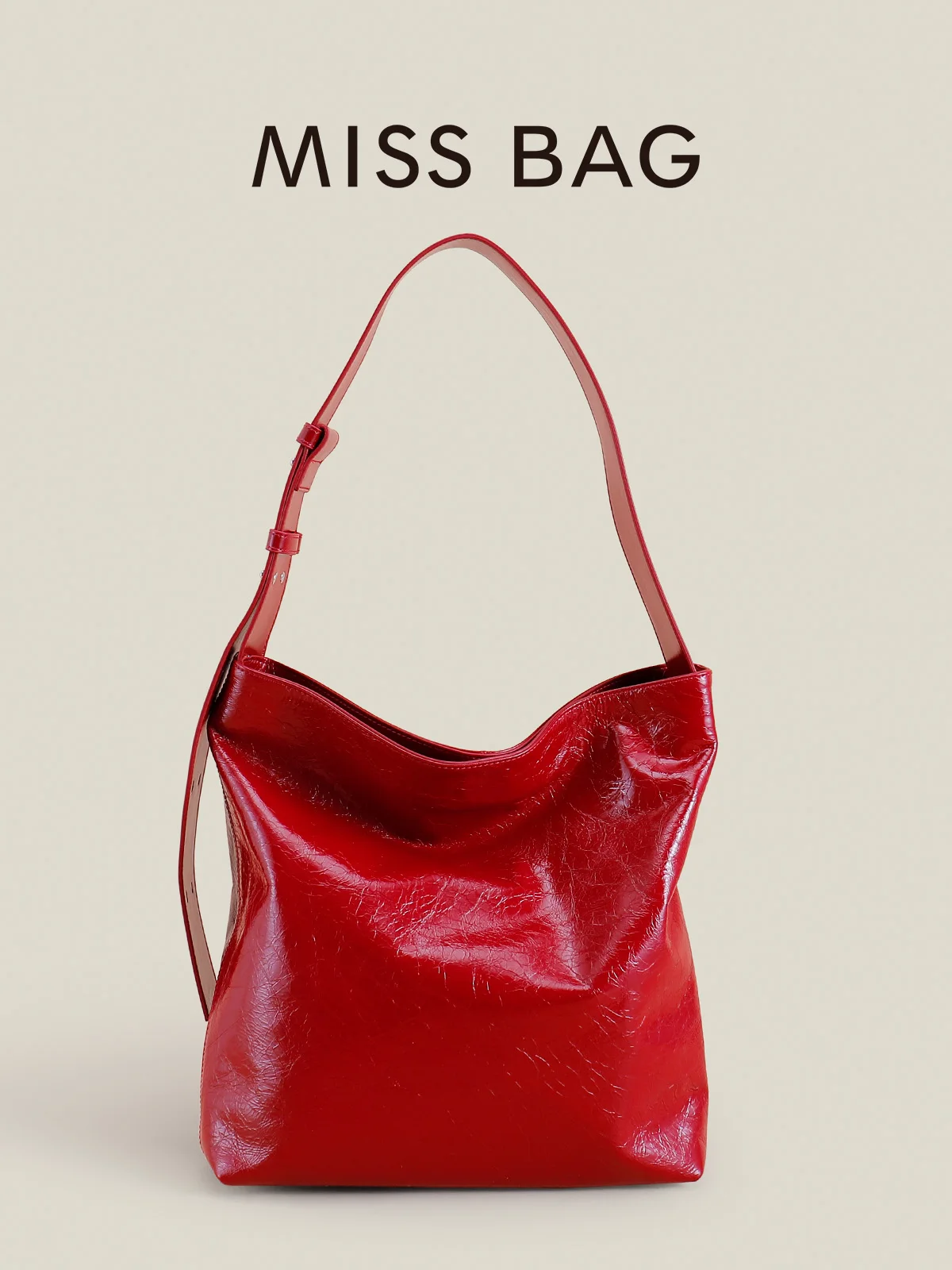 

Large Capaci Top Layer Oil Wax Leather Buet Bag with Wide oulder Strap Faionable Casual Commuter Single oulder Bag