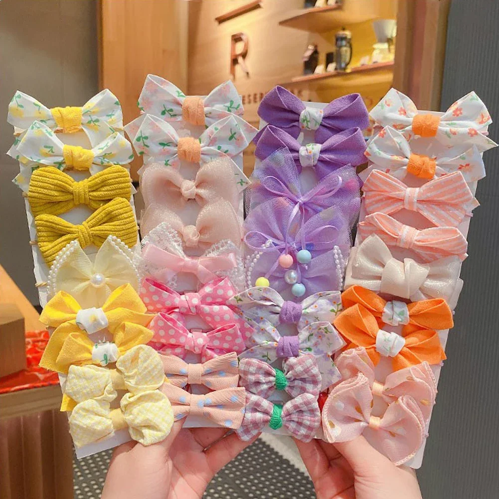 10pcs ผมหวานวงกลมน่ารักดอกไม้ผมวงยืดหยุ่นผมสาวป้องกัน Bow Tie Scrunchies ผมเชือกผมเด็กอุปกรณ์เสริมผม