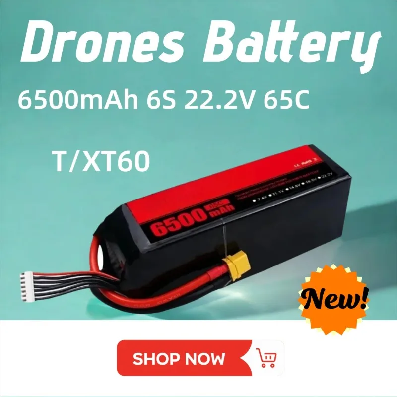 

T/XT60 6500mAh 6S 22.2V 65C LiPo Battery for RC Quadcopter Helicopter Cars Boats Drones Rechargeable Battery