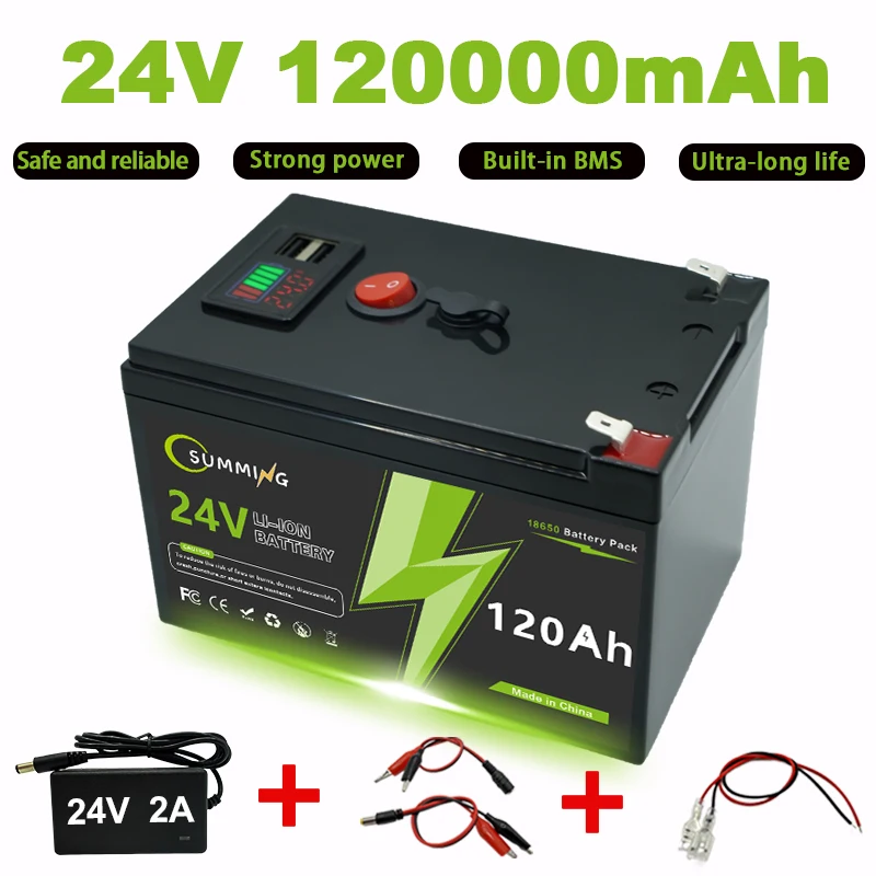

LiFePO4 24V 120Ah Rechargeable Lithium Battery,Built-in BMS,Perfect for Ride on Toys,solar panels,Fish Finders,Power Wheels