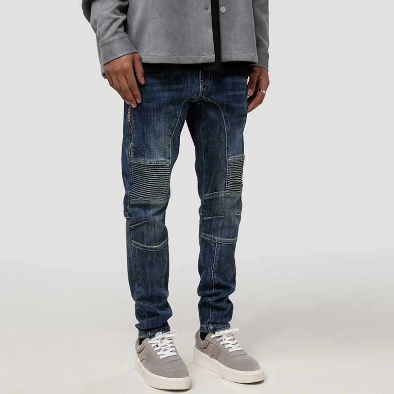 Street Fashion Men Jeans Retro Blue Elastic Slim Fit Ripped Jeans Men Punk Trousers Spliced Designer Hip Hop Denim Pants Hombre