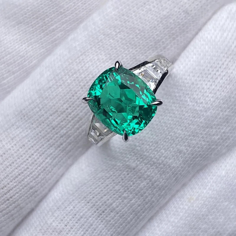 New Arrivals S925 Silver 3.68ct Lab Grown Emerald Ring Fashion Wedding Band Engagementing Jewelry Women