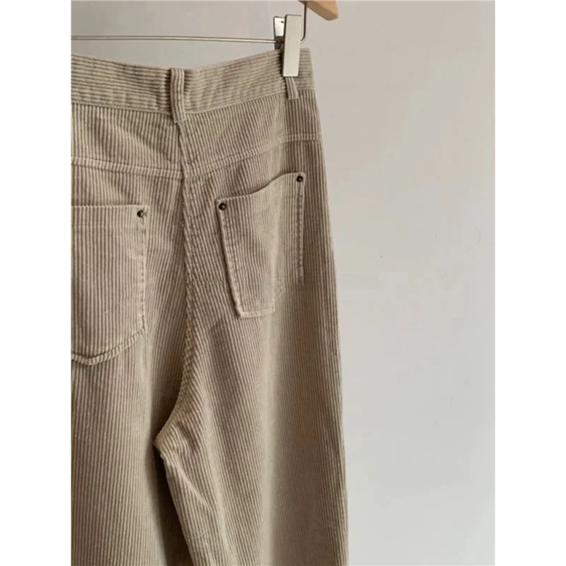 레트로 코듀로이 와이드 레그 팬츠 여성 가을 ​​겨울 레저 슬림 바지 편안한 긴 바지 폴리 에스터 섬유