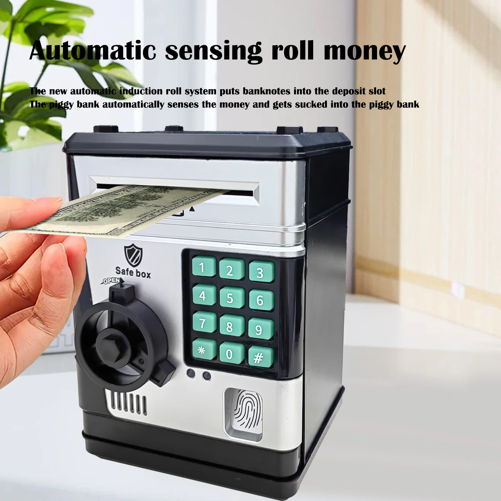 Electric Piggy Bank Cartoon Fingerprint Password Cash Box Saving Money Automatic Atm Machine Safe Pretend Play Toy Children Gift