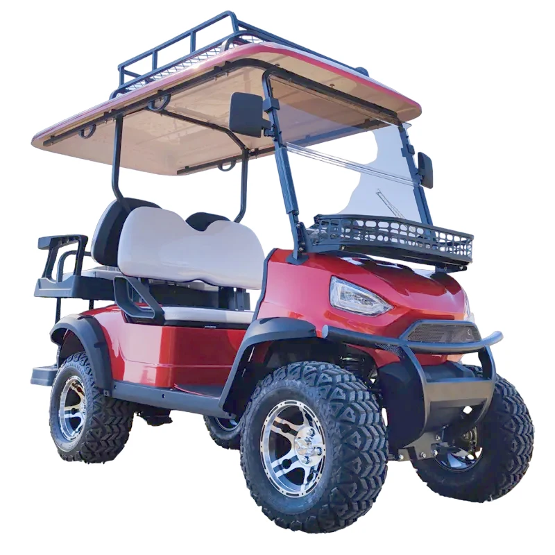 

Red Brand Hunting Car 2+2 4 Seat 48/60/72V Sightseeing Club Electric Lifted Golf Cart With Bumper