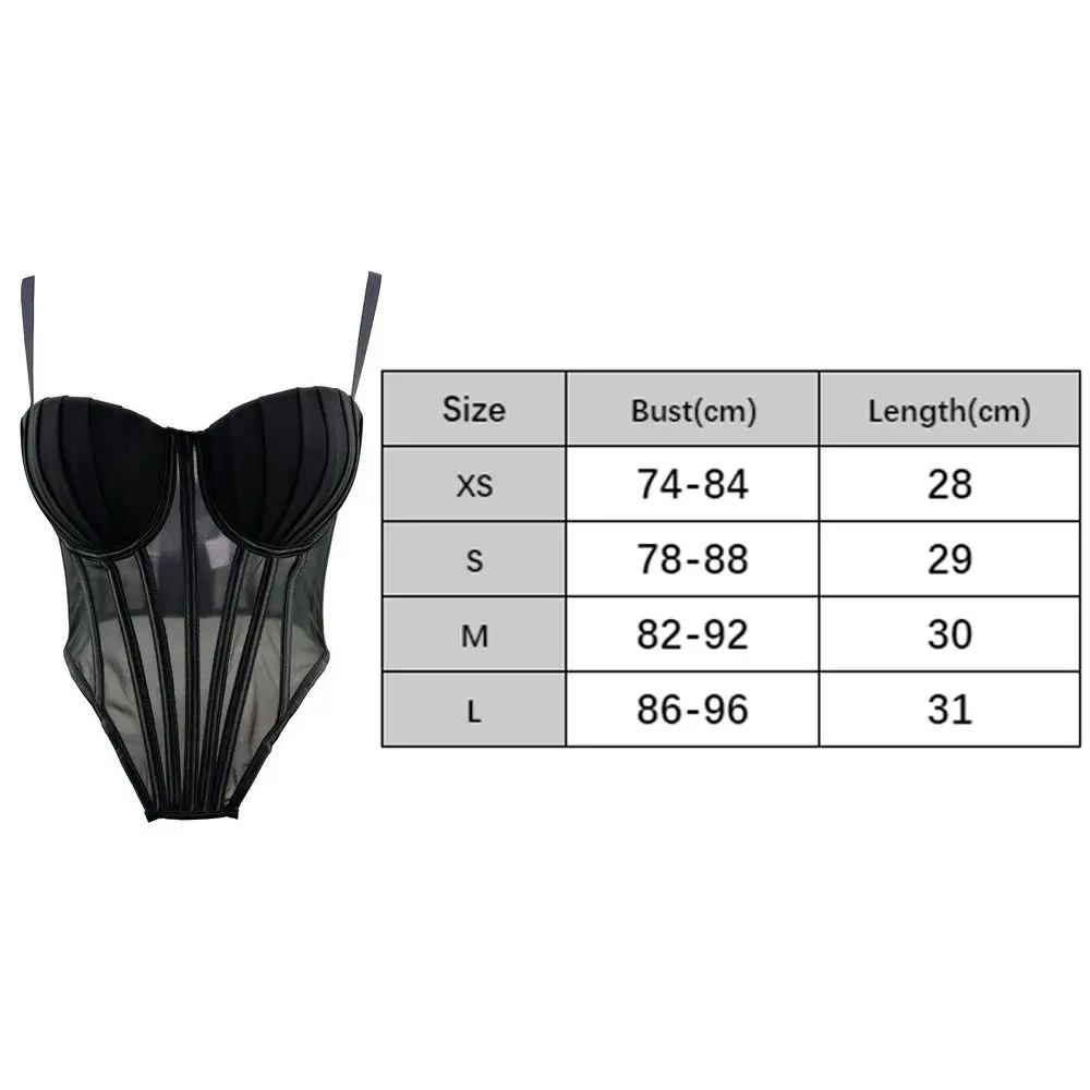 Camisola transparente elegante sin mangas con tirantes, Tops cortos de espina de pescado, ropa de calle, corsé de malla sin mangas para mujer