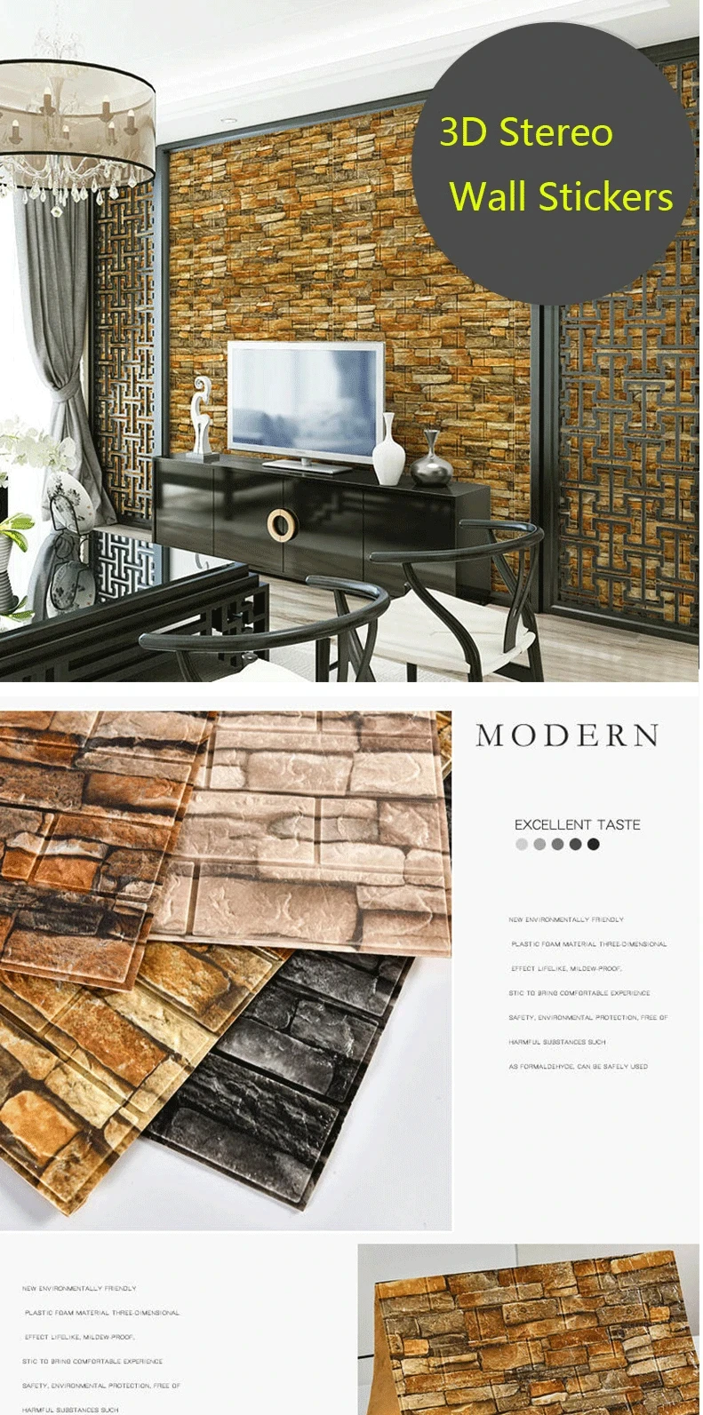 3D Schaum Ziegel Wand Panels Aufkleber Selbstklebende Wasserdichte Wohnzimmer Tapete Wand Aufkleber Home Decor Wandverkleidung TV Hintergrund – Detail 5