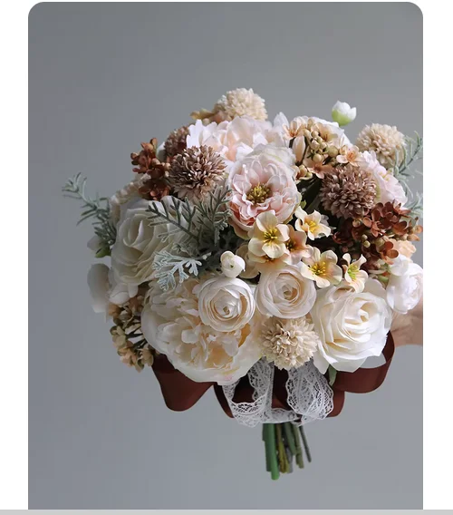 French retro bouquet wedding photography simulation bouquet home table placed silk flower decorative coffee tone.