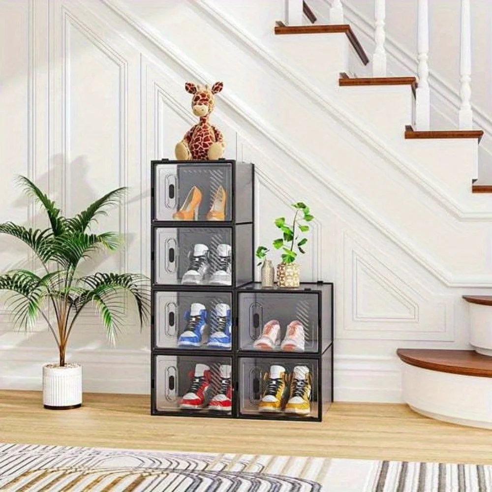 

Black 6PCS Large Plastic Mesh Shoe Boxes - 362821cm, Freely Stackable & Combinable for Home, Dorm & Closet Storage