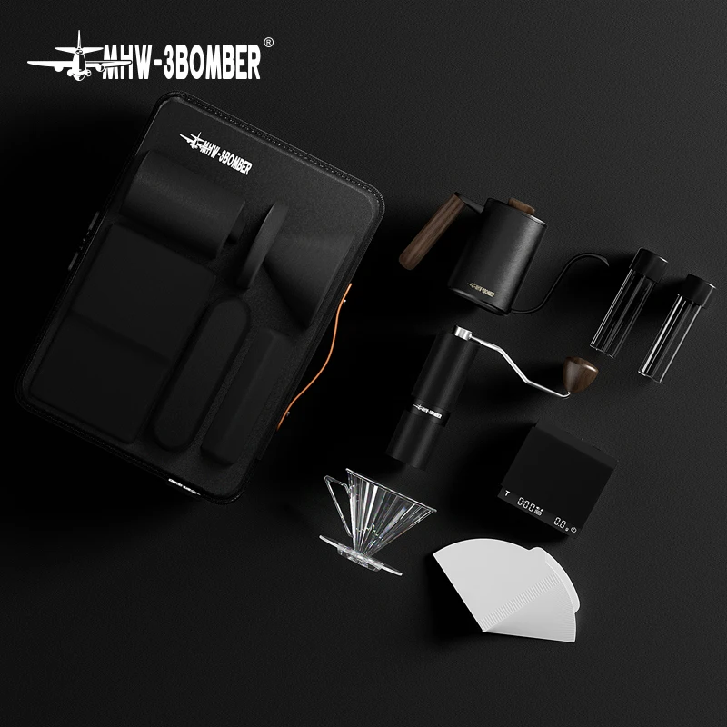 

MHW-3BOMBER Pour Over Coffee Kits with Dripper Coffee Pot Coffee Grinder Scale Portable Handbag Outdoor Barista Christmas Gifts