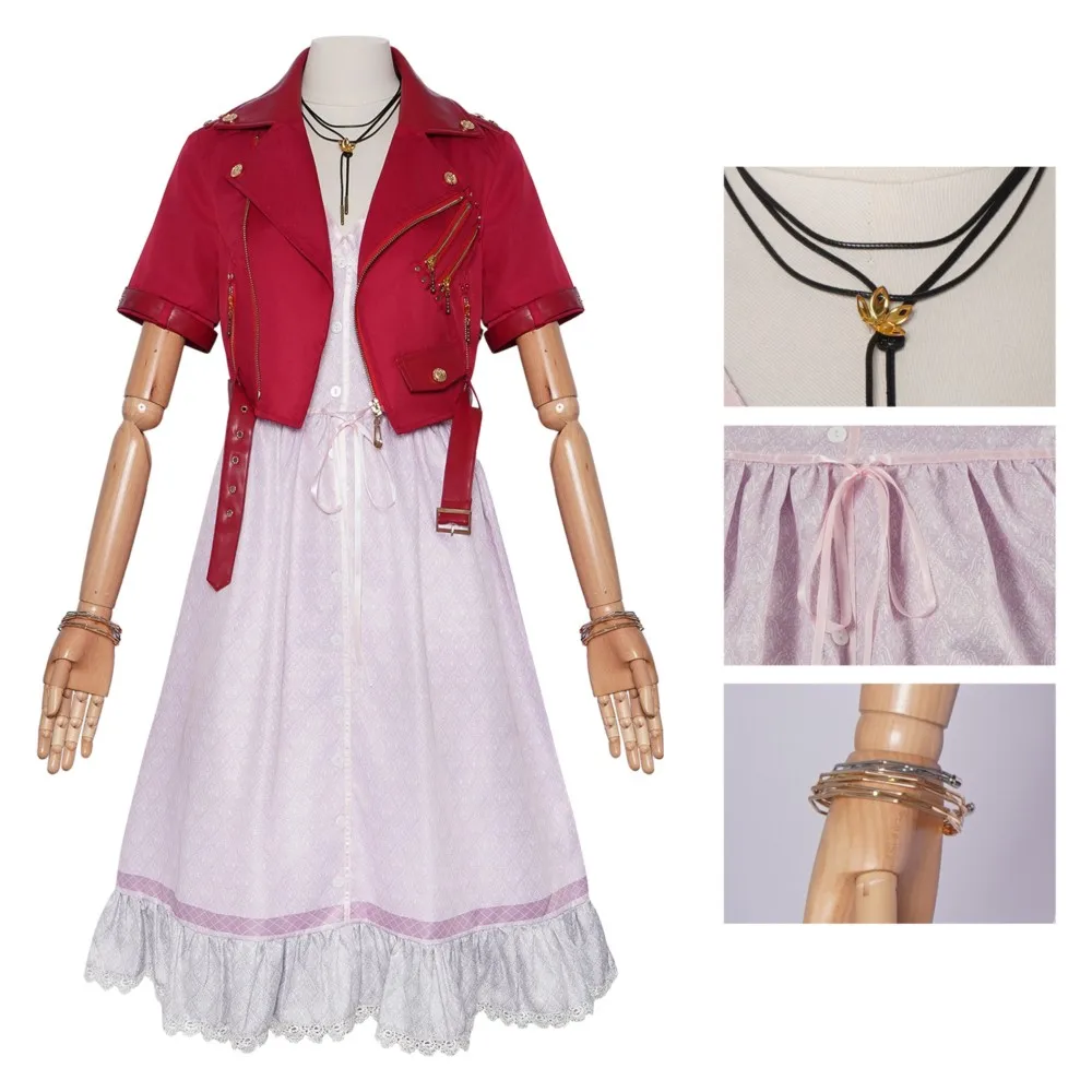 

Anime Game Fantasy of Final VII Cosplay Aerith Gainsborough Costume Stage Uniform Famale Performance Halloween Carnival Party