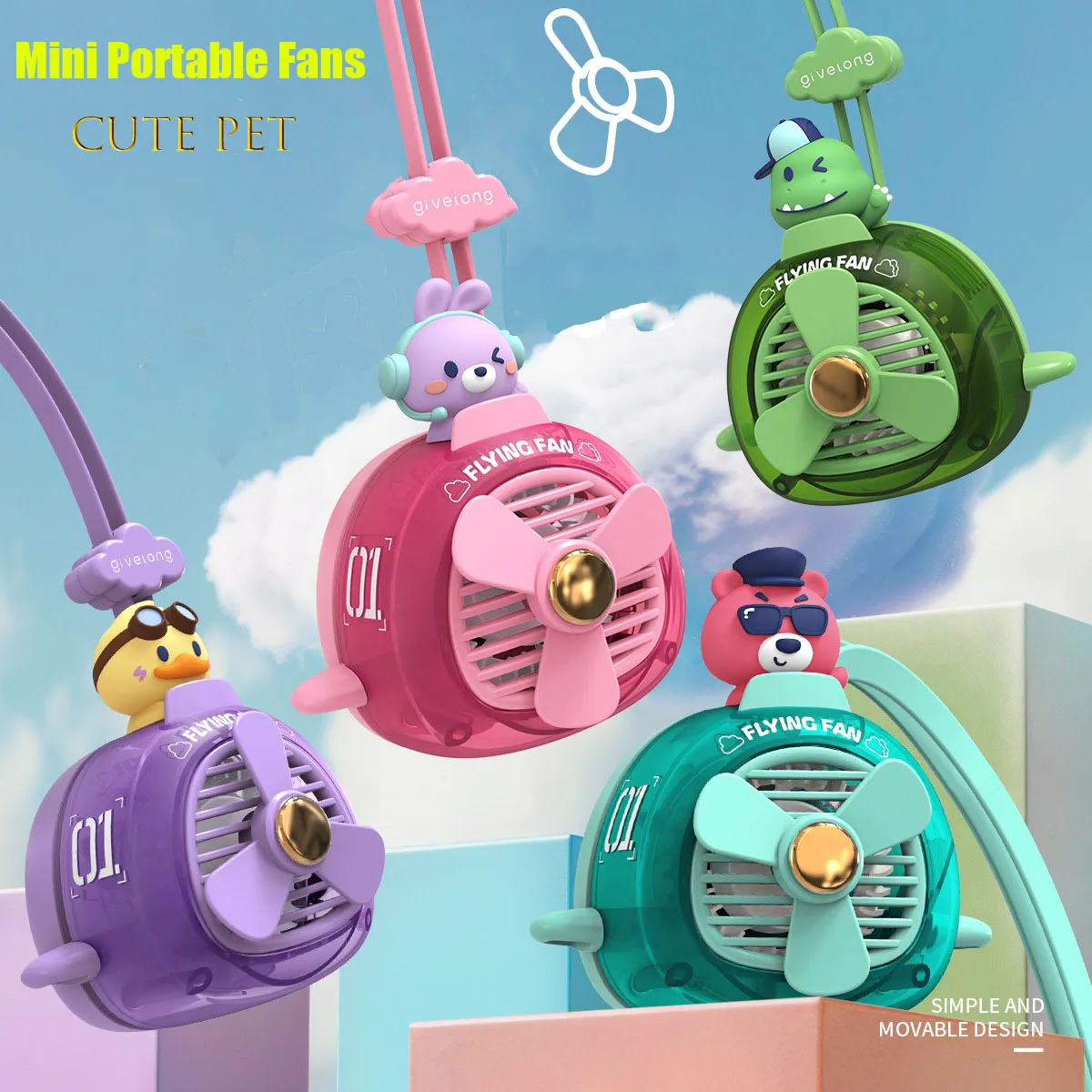 

Портативные летние подвесные Мультяшные мини-вееры без лопастей для спорта на открытом воздухе бега путешествий носимые подвесные вееры с шейным ободом для детей