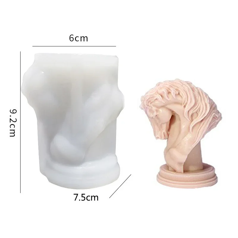 Stampo in silicone per candele profumate con testa di cavallo, decorazione di cavallo, stampo per ornamenti da tavolo in gesso con testa di cavallo