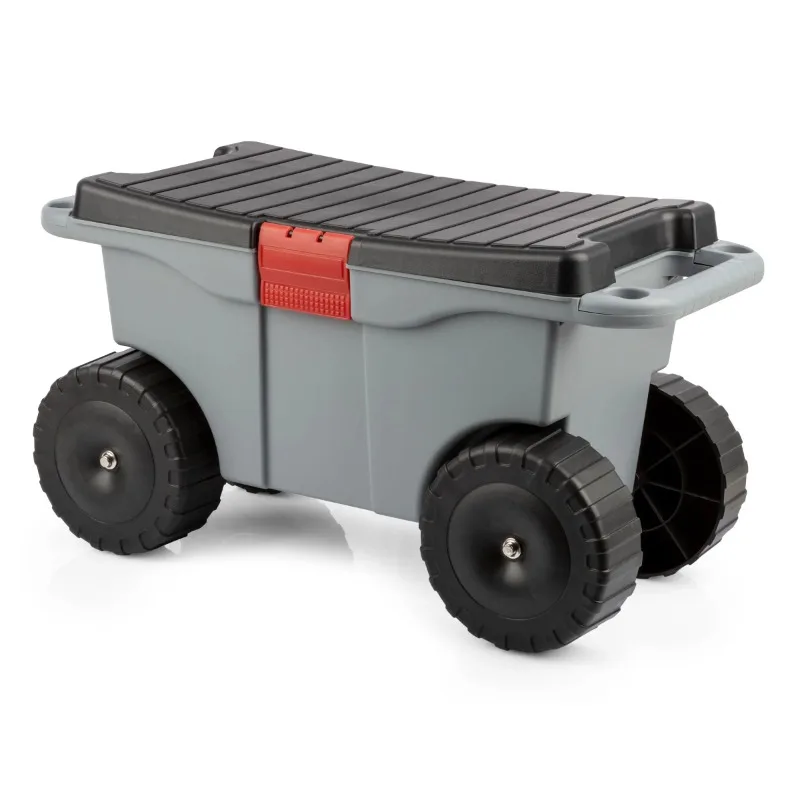 

Garden Rolling Garden Cart with Seat - Storage with Tool Tray (Gray)