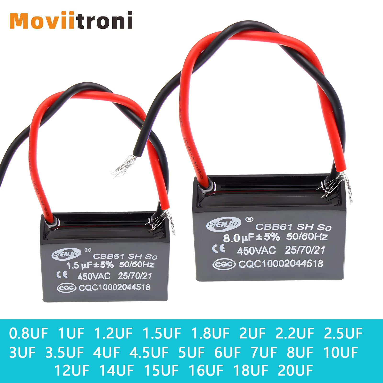 CBB61 Fan Starting Capacitor 0.8/1/1.2/1.5/1.8/2/2.2/2.5/3/3.5/4/5/6/7/8/10/12/15/16/18/20UF for Fan Range Hood Air Conditioner